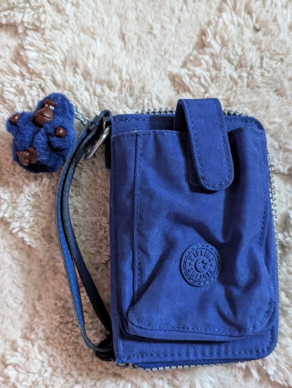 Kipling Navy Blue Wristlet Wallet with Monkey Charm